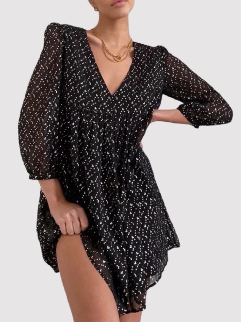 Sunday Best Jinx Long Sleeve Mini Babydoll Dress Black